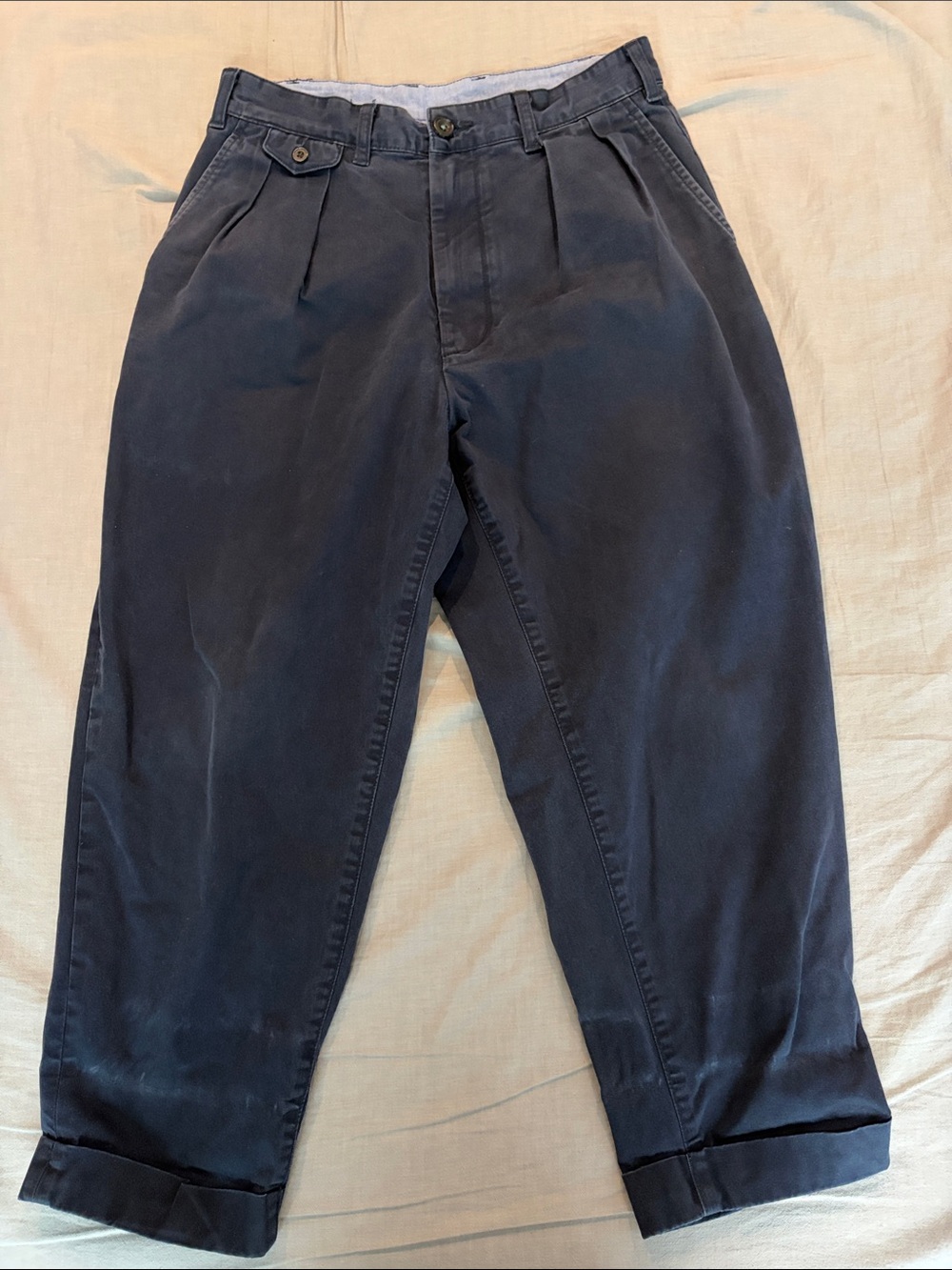 Men's Navy Pleated Cuffed Chino Pants